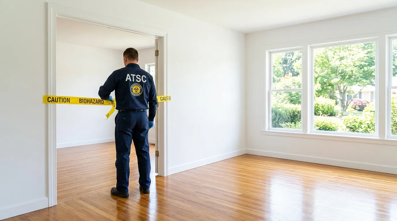 Certified biohazard cleanup crew performing Decomposition Cleanup in Farmington